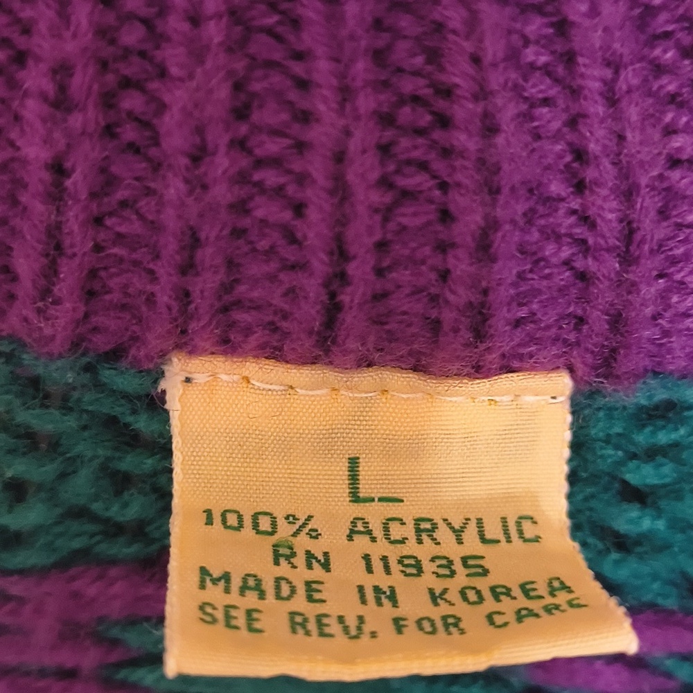 Vintage Chunky Know oversized Y2k Green and Purple Sweater Collegiate Preppy L - Picture 4 of 8